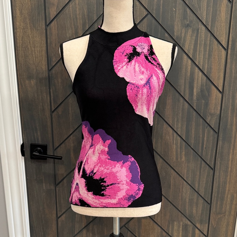 WHBM Floral Black and Pink Women's Top